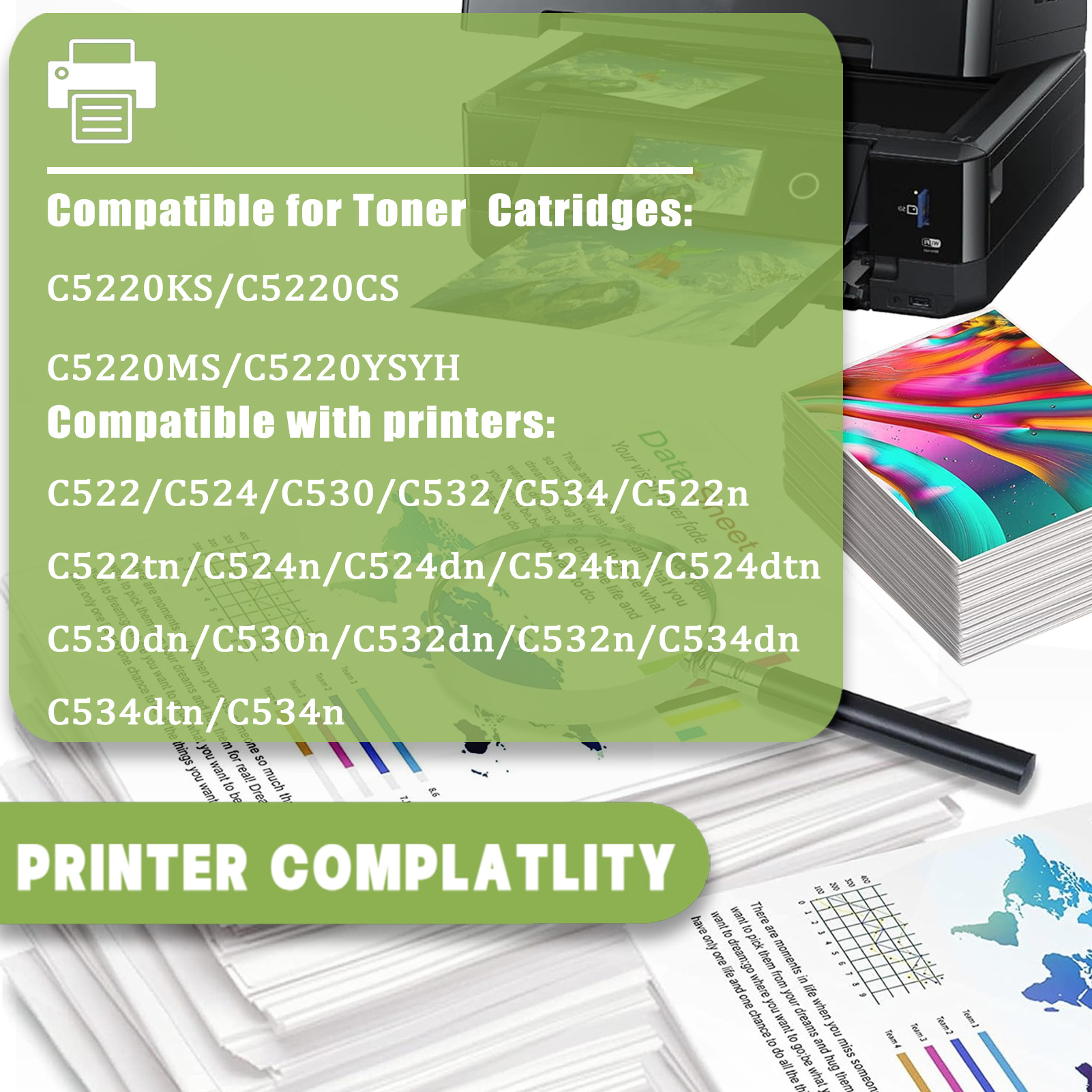 For Lexmark C522 C5220KS C5220CS C5220MS C5220YS Toner Cartridge Work For Lexmark C522 C524 C530 C532 C534 C522n C522tn C524n C524dn C524tn C524dtn C530dn C530n C532dn C532n C534dn C534dtn C534n Printers