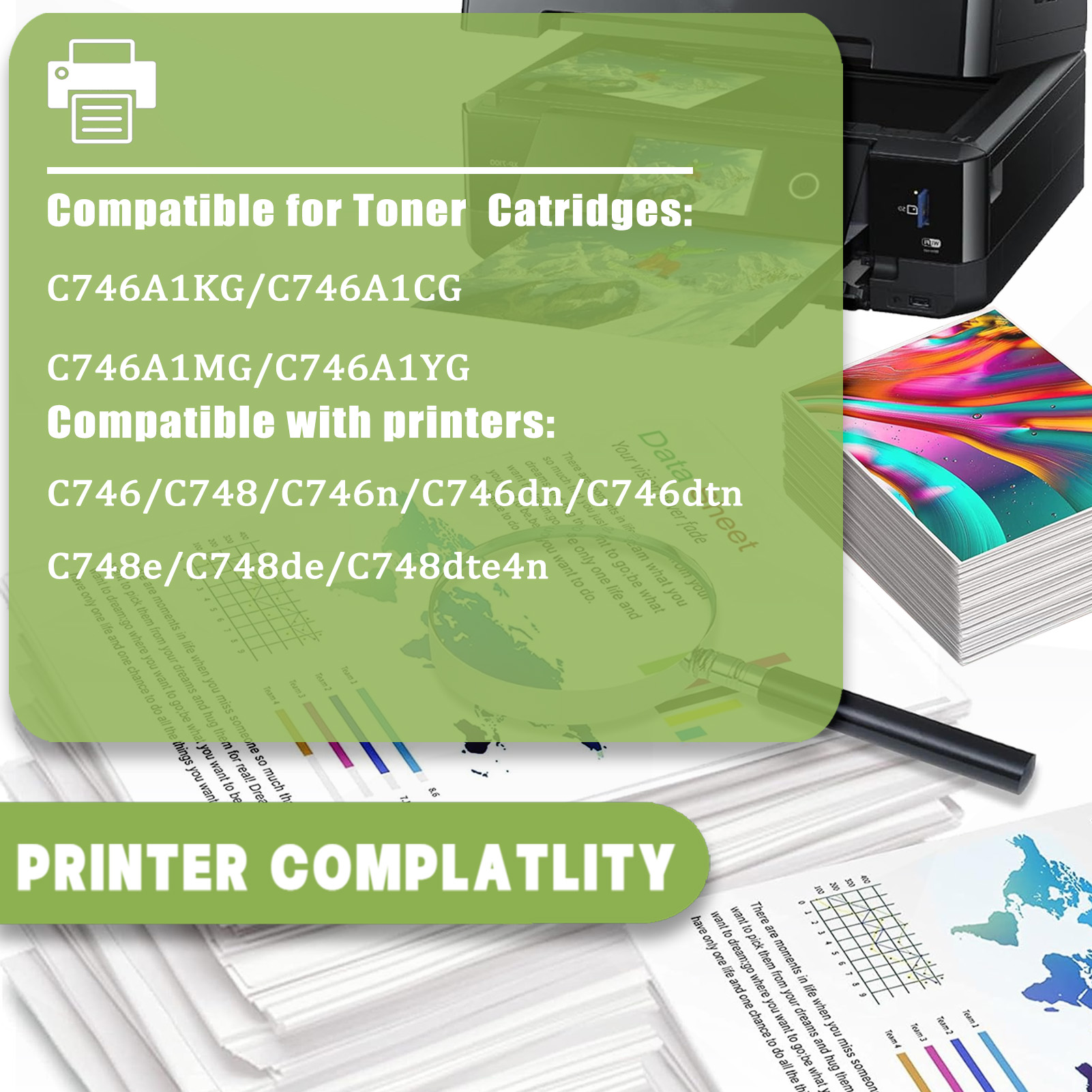 For Lexmark C746 C748 C746A1KG C746A1CG C746A1MG C746A1YG Toner Cartridge Work For Lexmark C746 C748 C746n C746dn C746dtn C748e C748de C748dte Printers