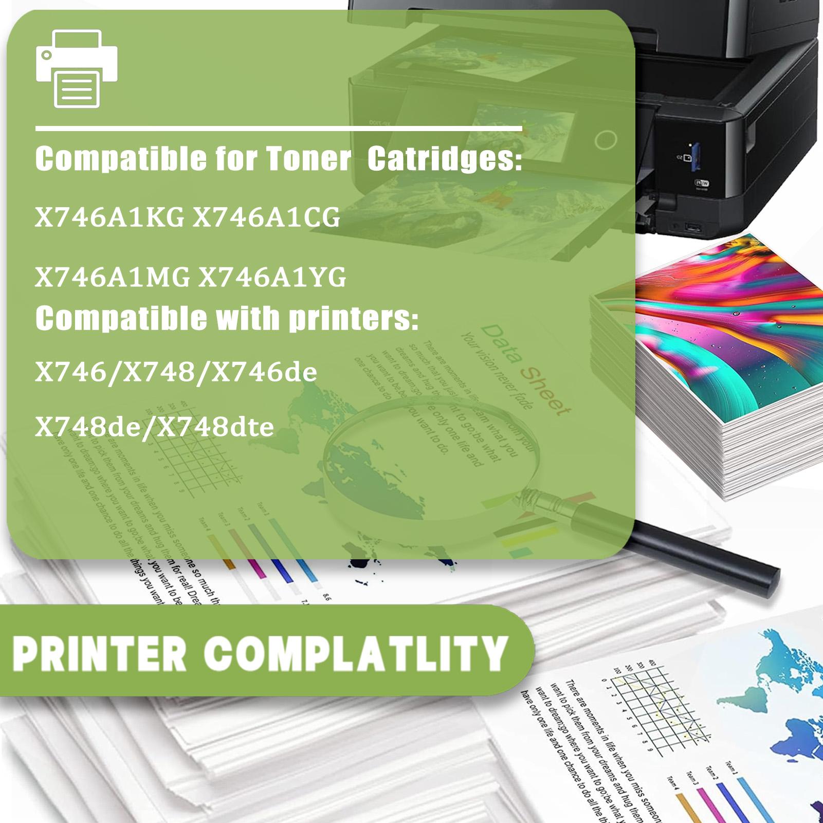 For Lexmark X746 X748 X746A1KG X746A1CG X746A1MG X746A1YG Toner Cartridge Work For Lexmark X746 X748 X746de X748de X748dte Printers