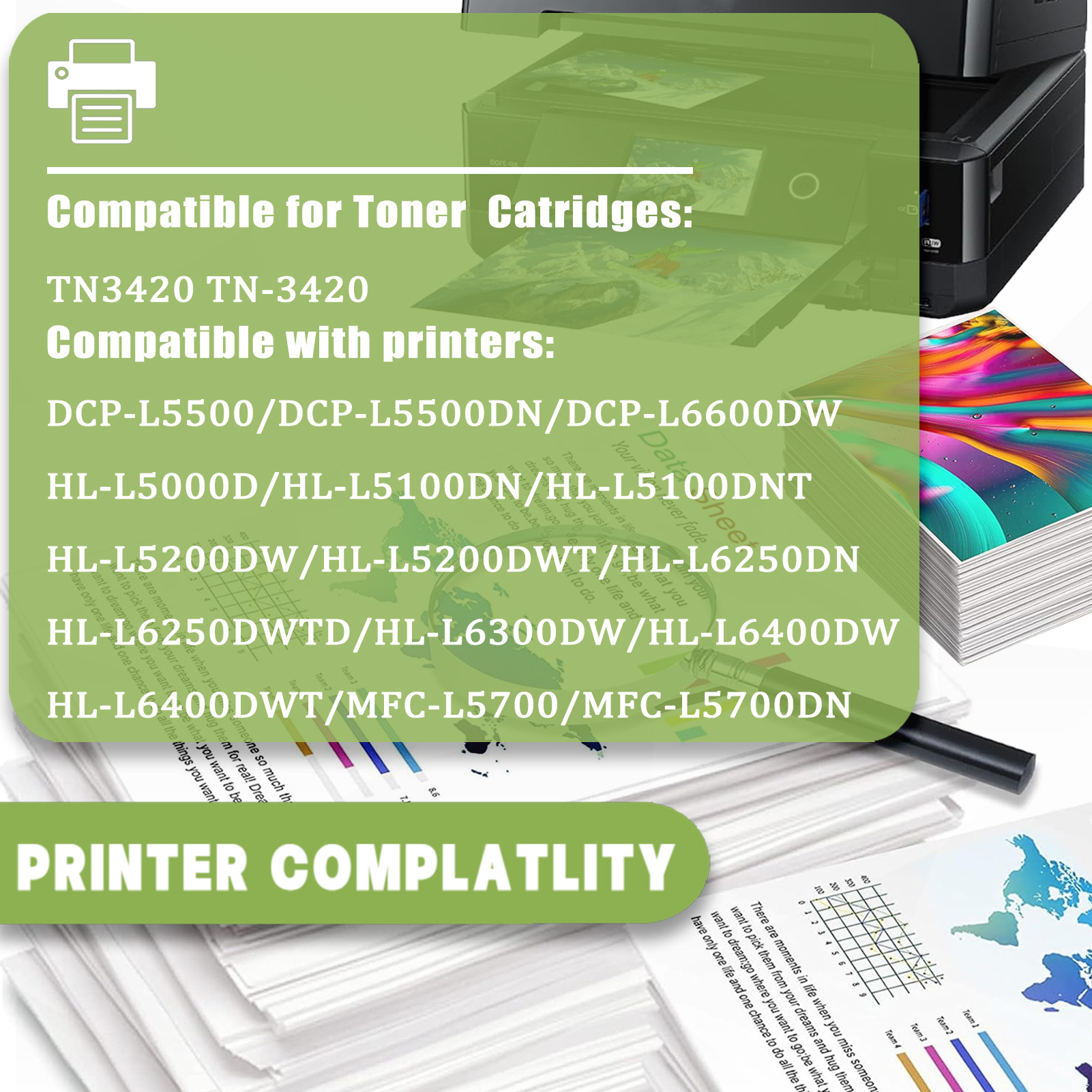 For TN3420 Toner Cartridges Work For Brother Brother DCP-L5500 DCP-L5500DN DCP-L6600DW Printers