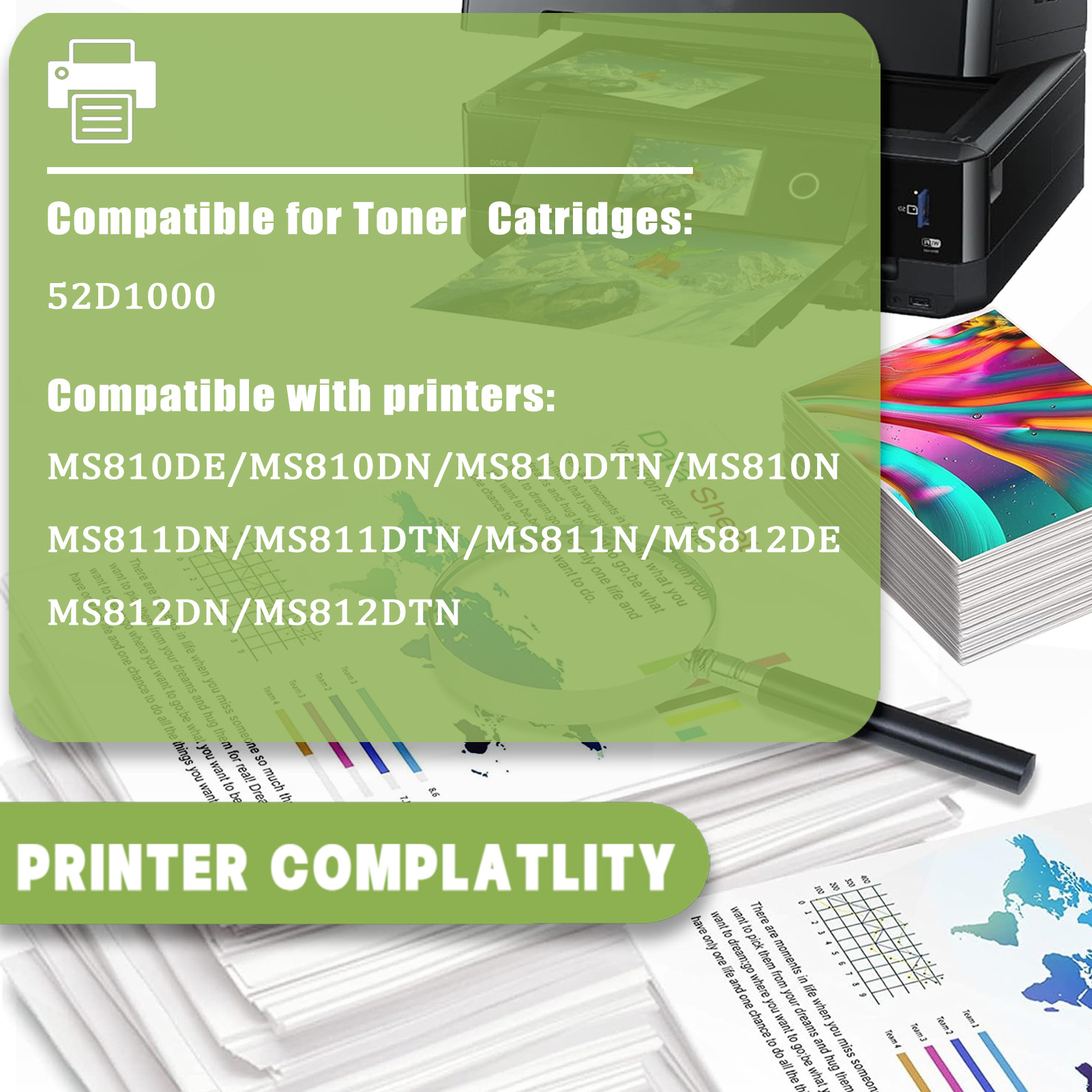 For Lexmark MS710 52D1000 Toner Cartridges Work For Lexmark MS710 MS711 MS810 MS811 MS812 MS710dn MS710n MS711dn MS810de MS810dn MS810dtn MS810n MS811dn MS811dtn MS811n MS812de MS812dn MS812dtn Printers