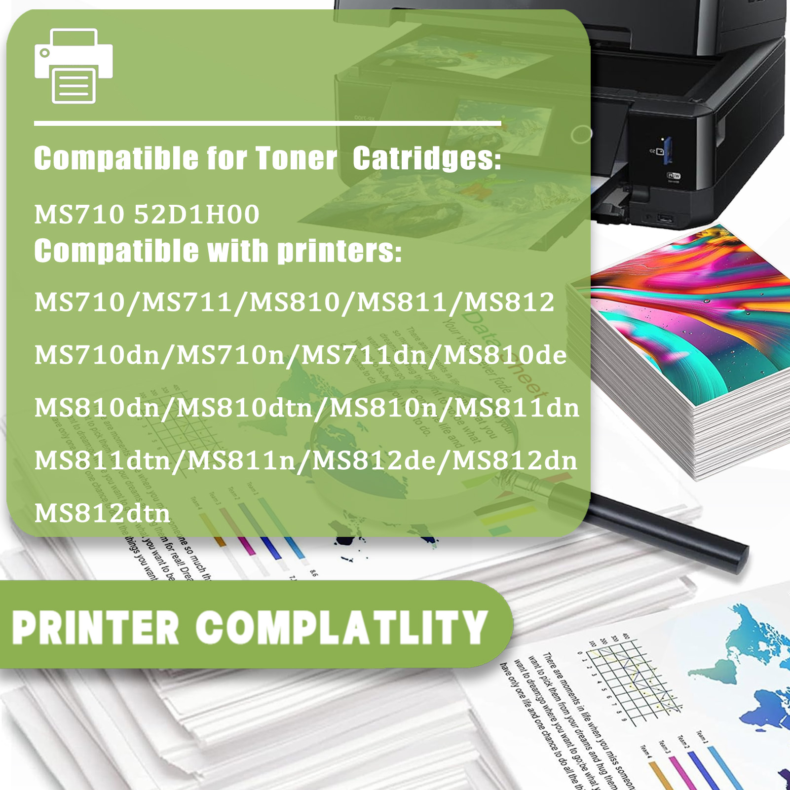 For Lexmark MS710 52D1H00 Toner Cartridges Work For Lexmark MS710 MS711 MS810 MS811 MS812 MS710dn MS710n MS711dn MS810de MS810dn MS810dtn MS810n MS811dn MS811dtn MS811n MS812de MS812dn MS812dtn Printers