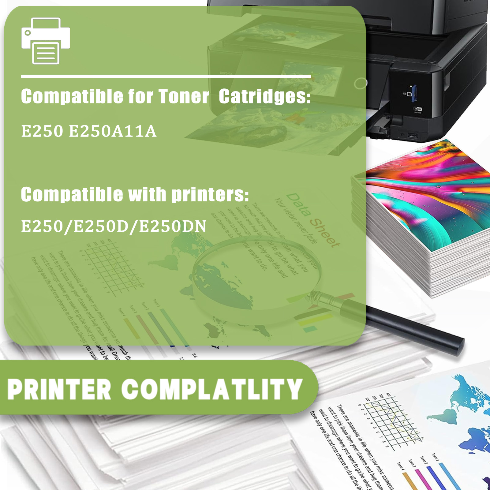 For Lexmark E250 E250A11A Toner Cartridges Work For Lexmark E250 E250d E250dn E250dt E250dtn E350 E350d E350dt E352 E352dn E352dtn Printers