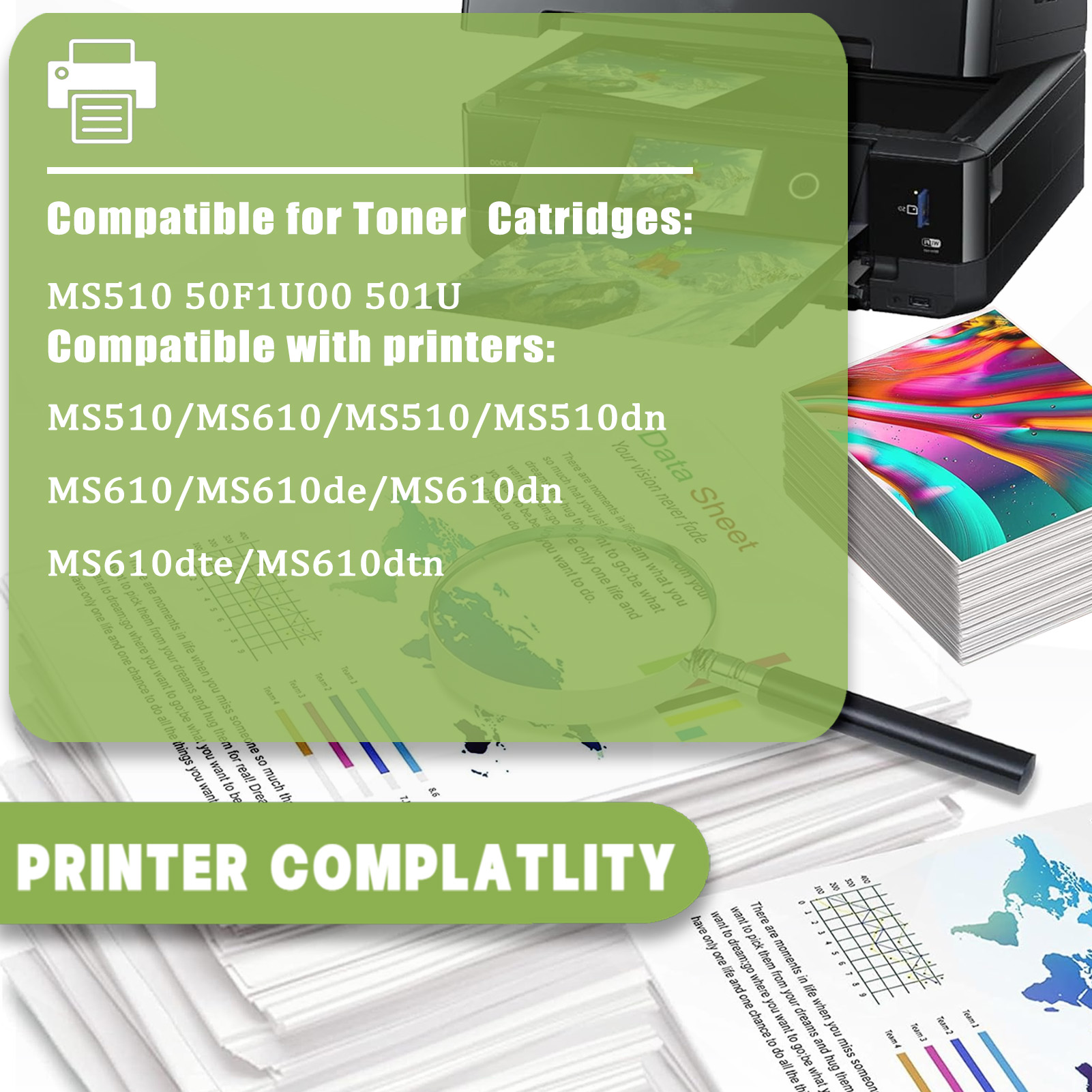 For Lexmark MS510 50F1U00 501U Toner Cartridges Work For Lexmark MS510 MS510dn MS610 MS610de MS610dn MS610dte MS610dtn Printers