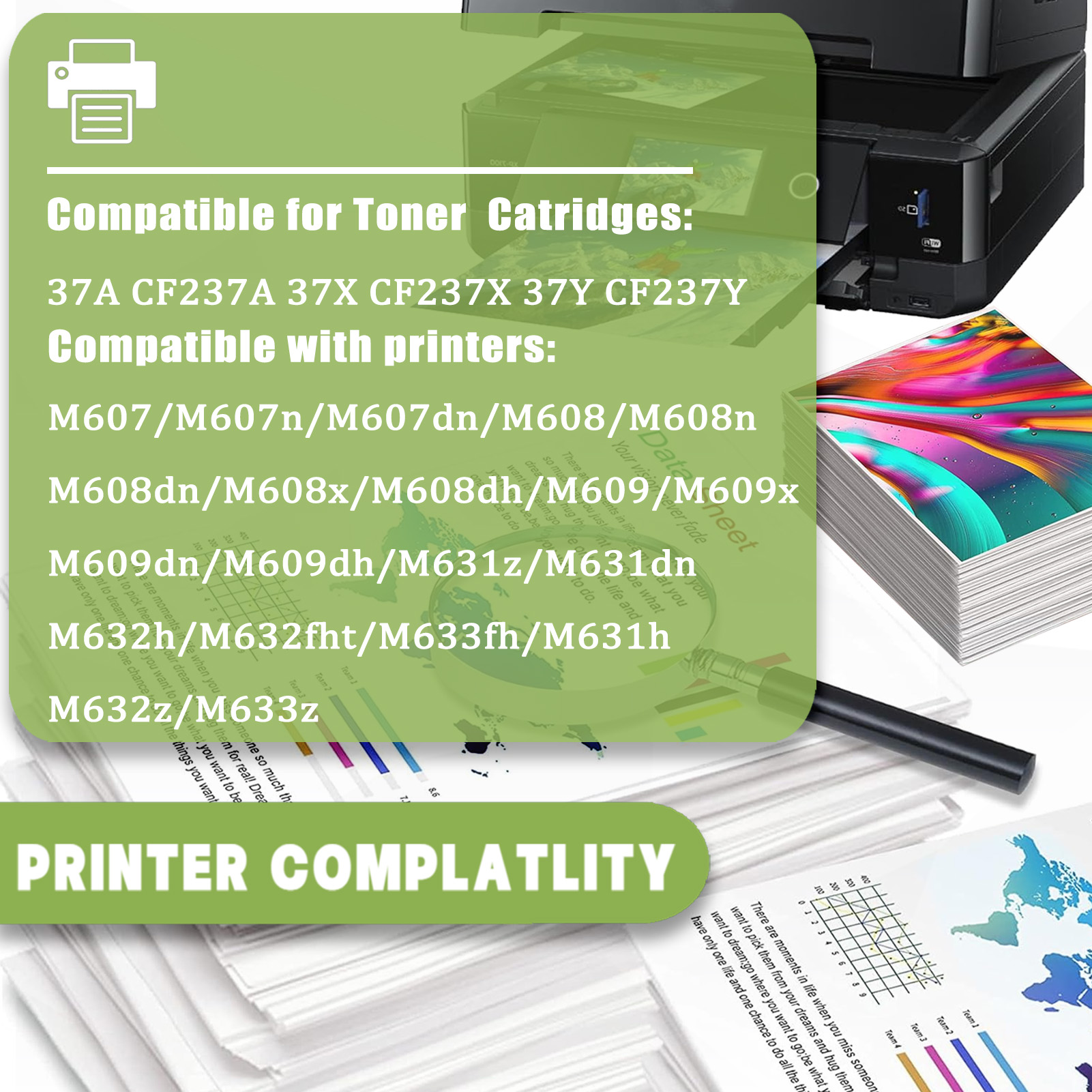For HP 37X CF237X Toner Cartridges Work For HP LaserJet Enterprise M607 M607n M607dn M608 Printers