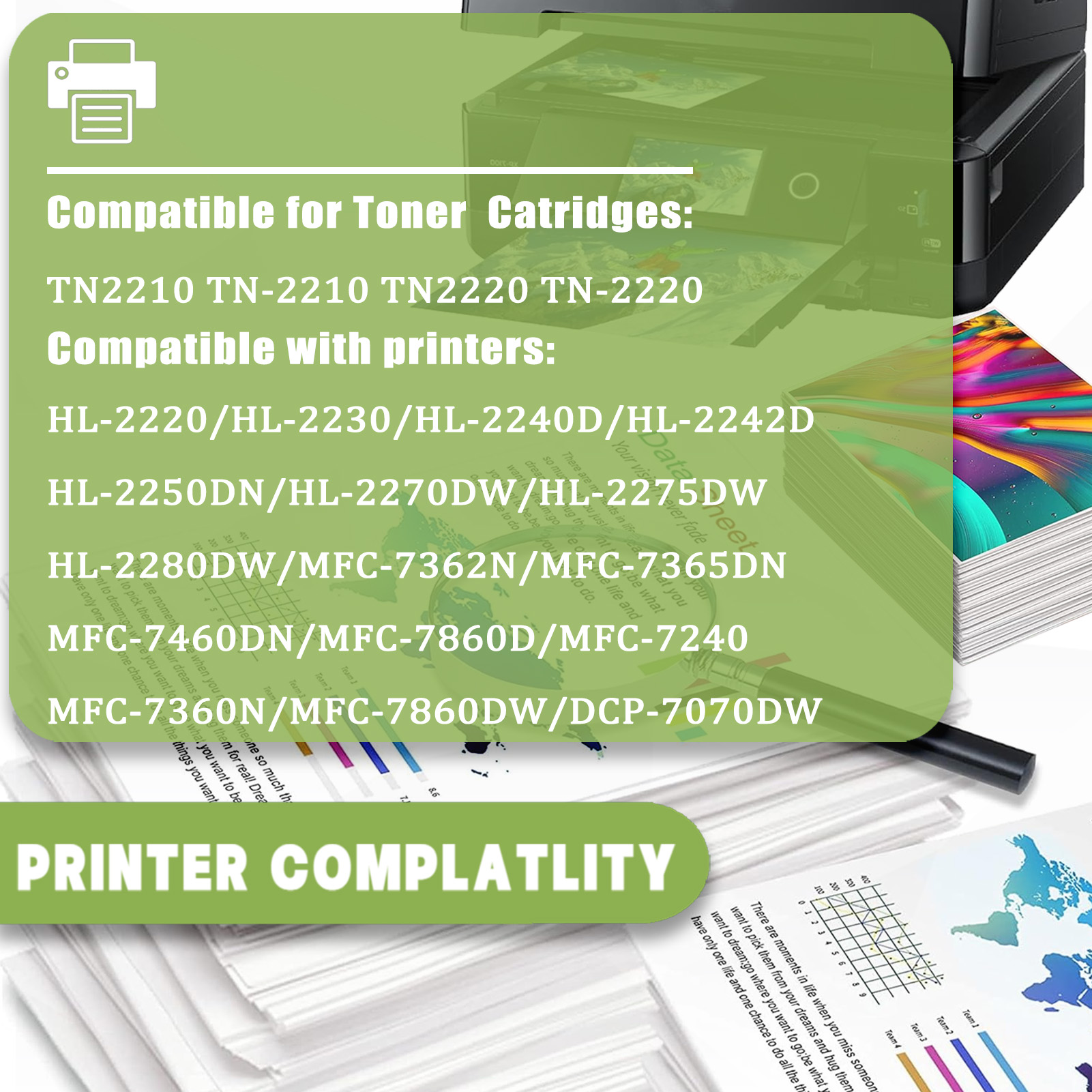 For TN2210 Toner Cartridges Work For Brother HL-2220 HL-2230 HL-2240D HL-2242D HL-2250DN HL-2270DW HL-2275DW HL-2280DW MFC-7362N Printers
