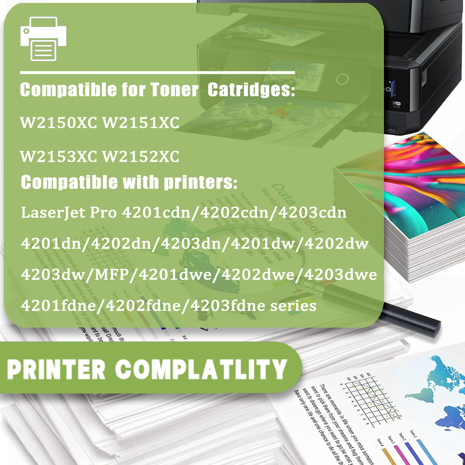 For HP W2150XC W2151XC W2153XC W2152XC Toner Cartridges Work for HP Color LaserJet Pro MFP 4301 4302 4303 Printers
