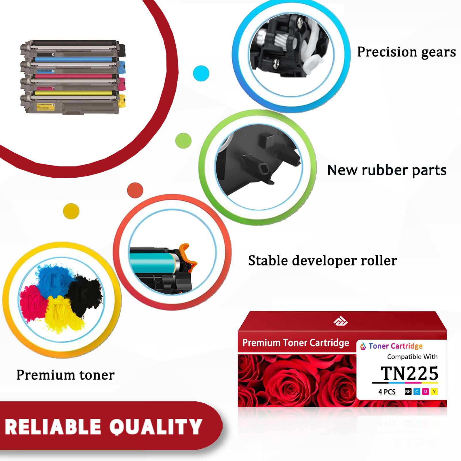 For TN225 Toner Cartridge Work For Brother HL-3140CW HL-3150CDN HL-3170CDW L-3180CDW MFC-9330CDW MFC-9130CW MFC-9340CDW DCP-9020CDN Printers