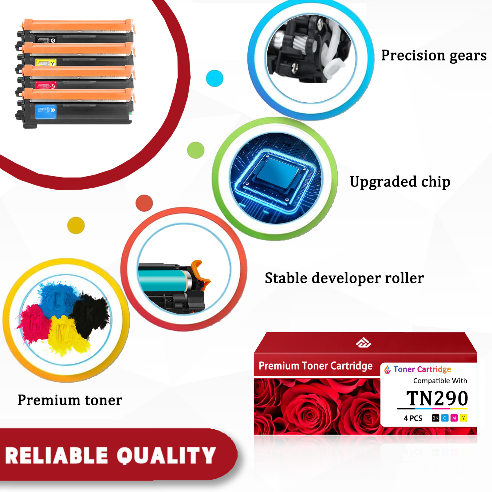 For TN290 Toner Cartridge Work For Brother DCP-9010CN HL-3040CN HL-3070CW MFC-9120CN MFC-9320CW HL-3045CN HL-3075CW HL-8070 HL-8370 MFC-9010CN MFC-9125CN MFC-9325CW Printers