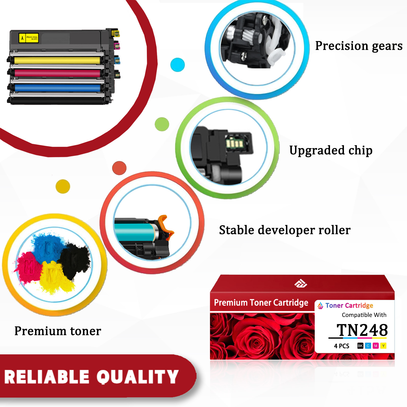 For TN248 Toner Cartridge Work For Brother HL-L3240CDW HL-L8230CDW HL-L8240CDW DCP-L3515CDW DCP-L3520CDW DCP-L3560CDW HL-L3215CW HL-L3220CW HL-L3220CWE MFC-L3740CDW MFC-L3760CDW MFC-L8340CDW MFC-L8390CDW Printers