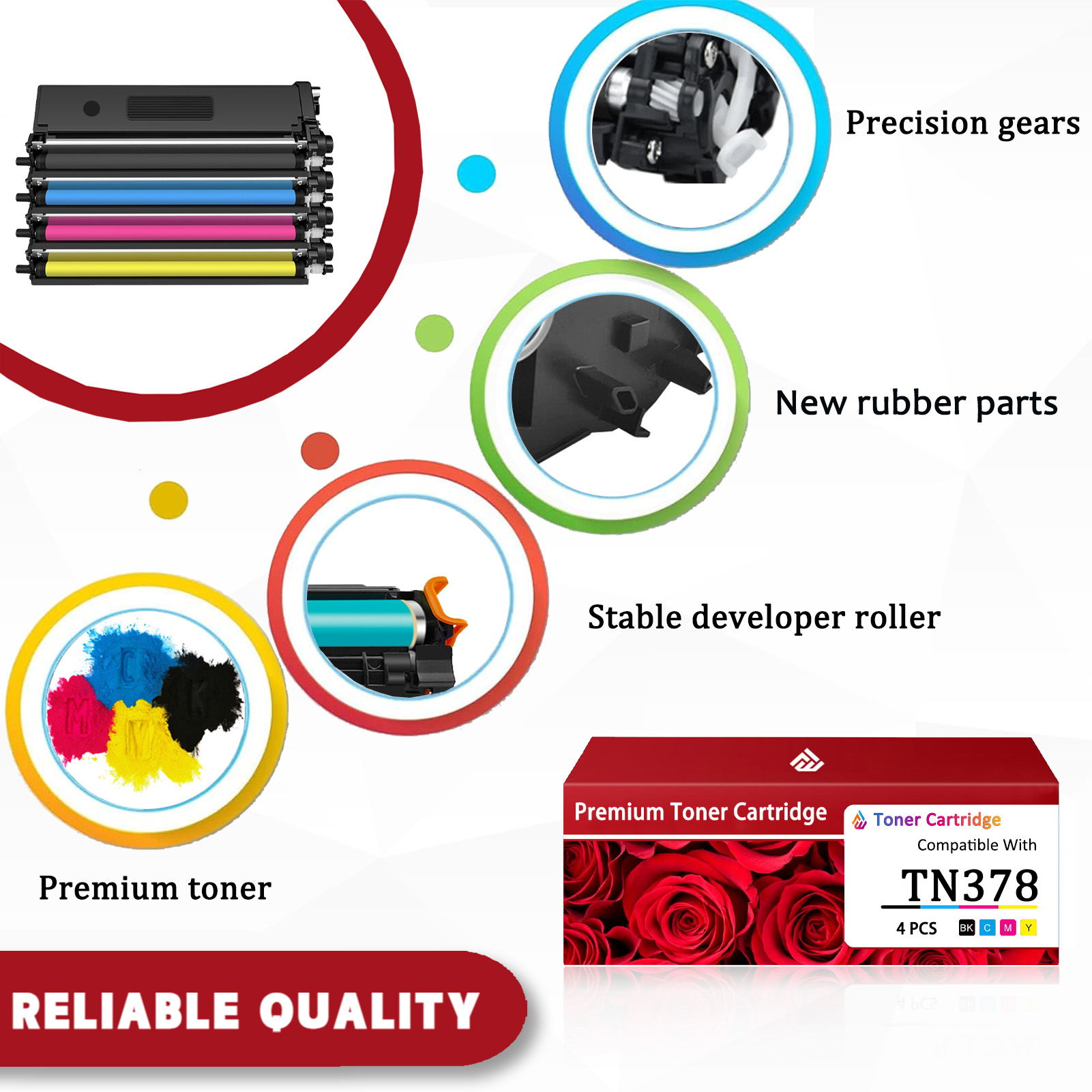 For TN378 Toner Cartridge Work For Brother HL-4150CDN HL-4570CDW HL-4570CDWT MFC-9465CDN DCP-9270CDN DCP-9055CDN Printers