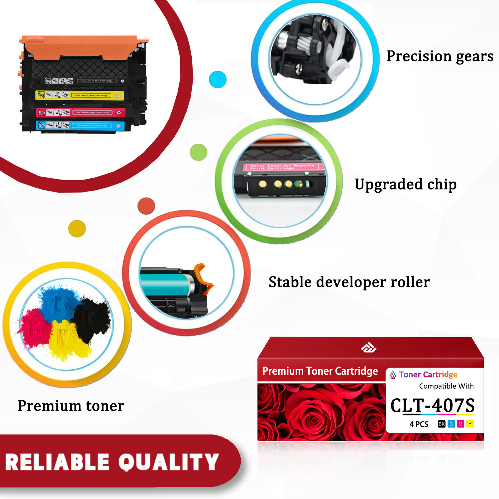For Samsung CLT-407S CLT-K407S CLT-C407S CLT-M407S CLT-Y407S Toner Cartridge Work For Samsung CLP-321 CLP-325 CLP-326 CLP-320N CLP-325W CLX-3185 CLX-3180 CLX-3186 CLX-3185N CLX-3185FN CLX-3185FW Printers