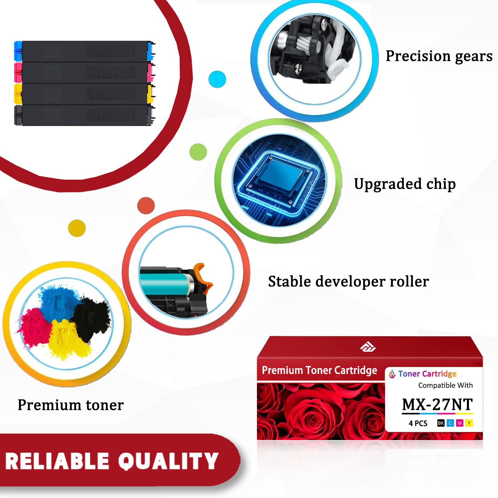 For Sharp MX-27NT MX-27NT-BA MX-27NT-CA MX-27NT-MA MX-27NT-YA Toner Cartridge Work For Sharp MX-2300 MX-2300N MX-2700N MX-3500N MX-4501N Printers
