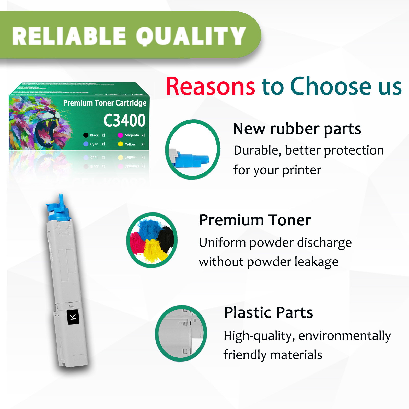 For OKI C3400 43459304 43459303 43459302 43459301 Toner Cartridge Work For OKI C3300 C3300n C3400 C3400n C3450n C3600 C3600n Printers