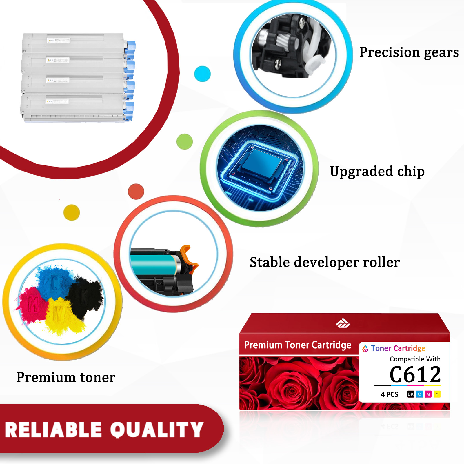For OKI C612 46507504 46507503 46507502 46507501 Toner Cartridge Work For OKI Data C612n C612dn Printers