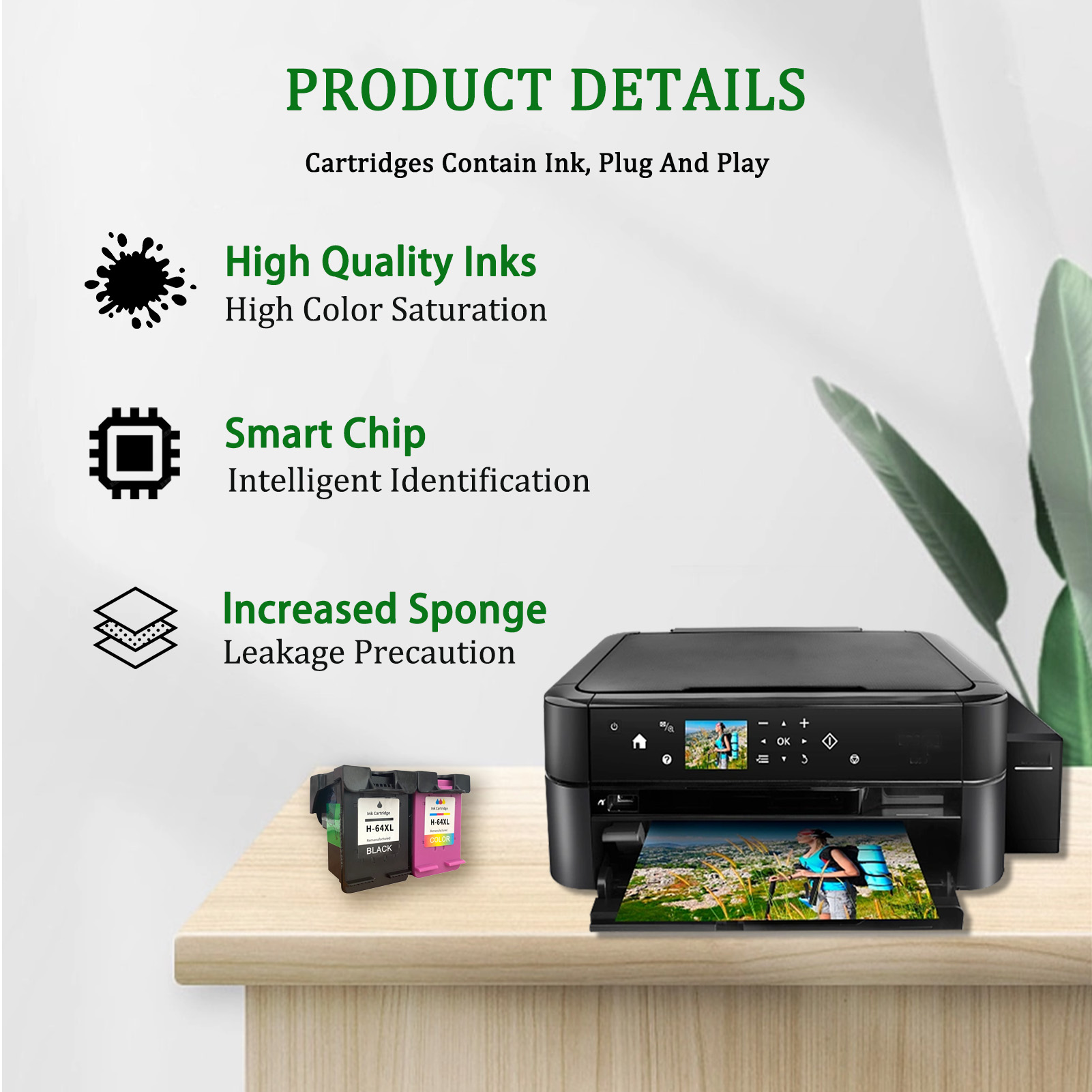 For HP 64XL Ink Cartridge Work for HP Envy Photo 6220 6222 6230 6232 6234 6252 6255 6258 7120 7130 7132 7134 Printers