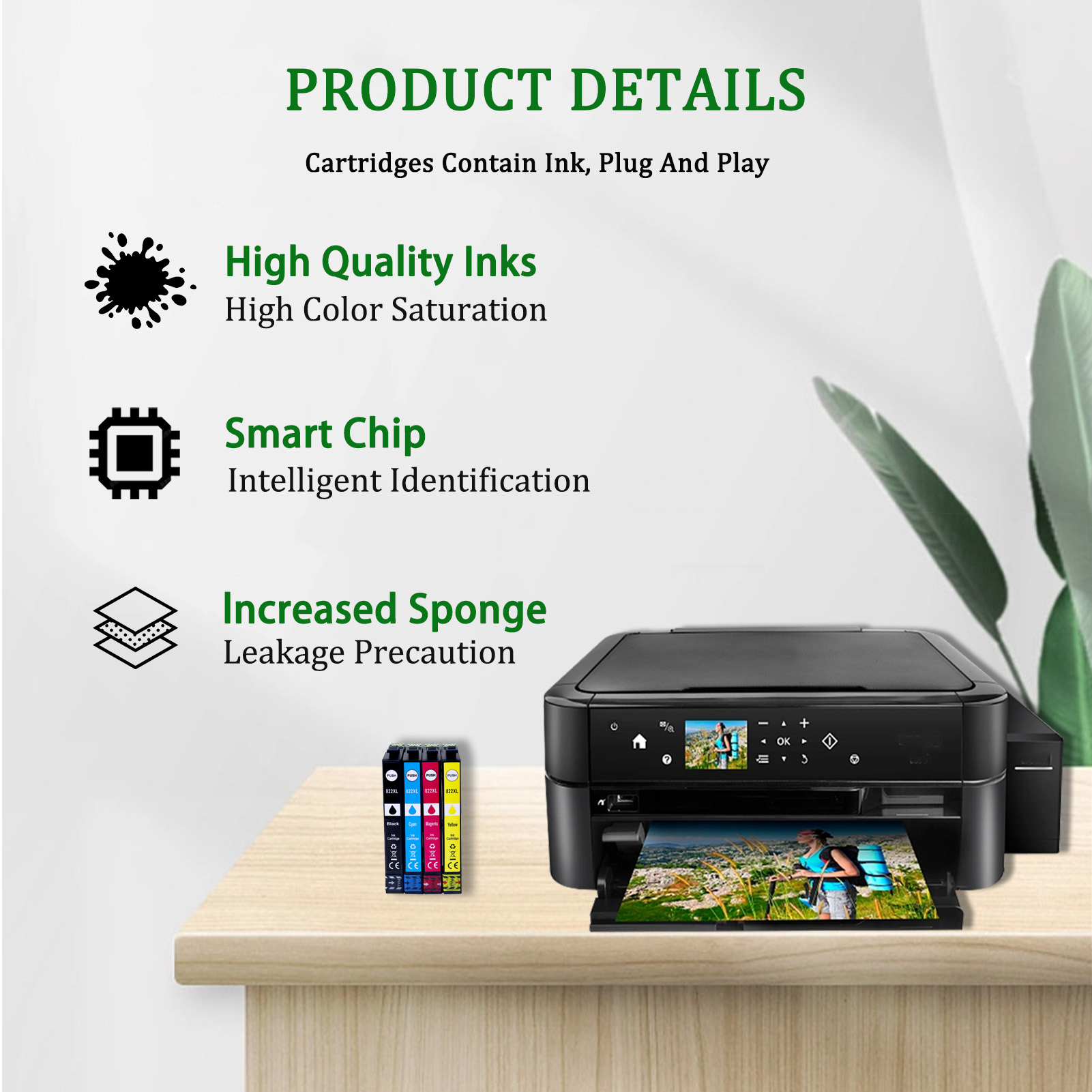 For HP 822XL Ink Cartridges Work for EPSON WorkForce Pro WF-3820 WF-3823 WF-4820 WF-4830 WF-4834 Printers