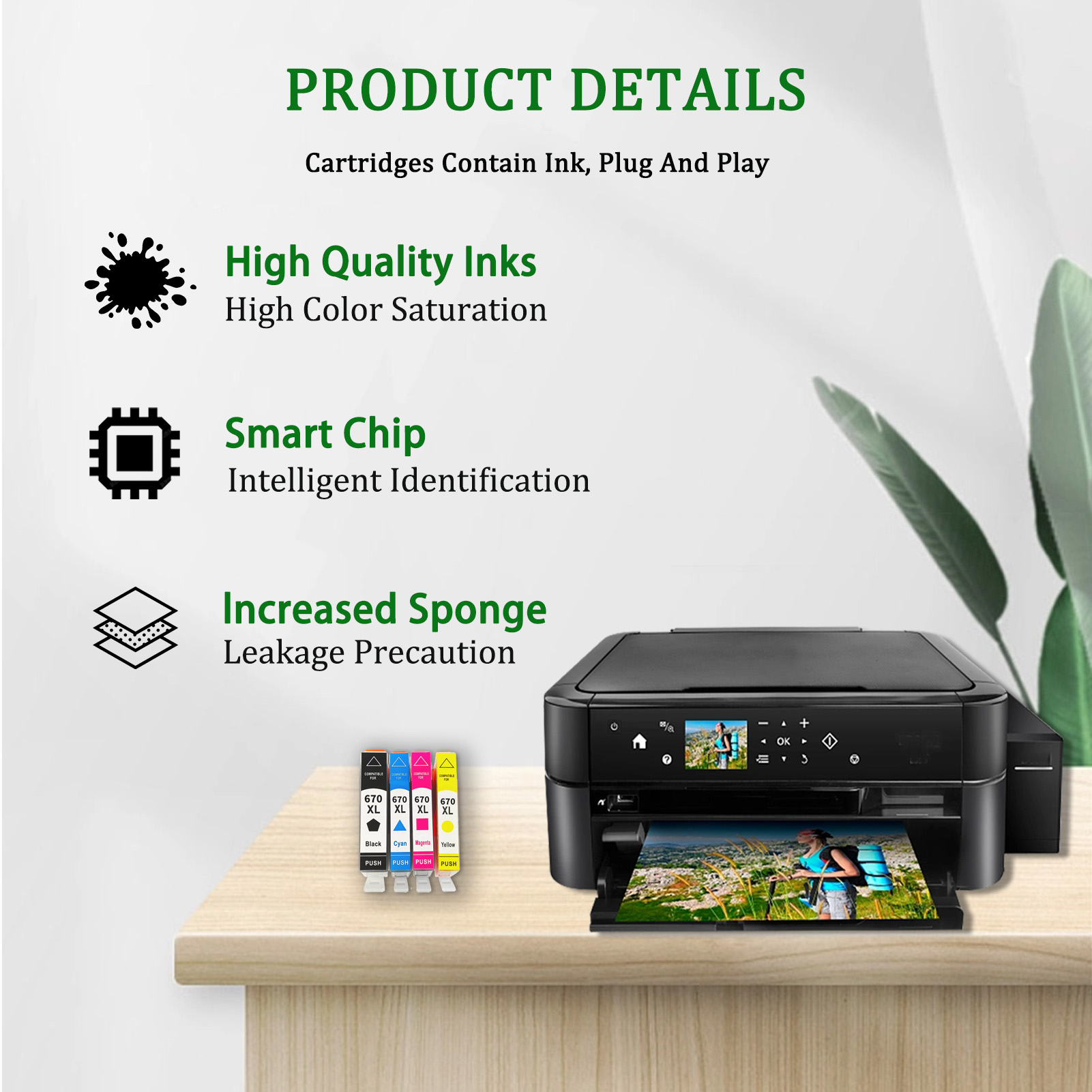 For HP 670XL Ink Cartridge Work For HP DeskJet 3525 4615 4620 4625 5525 6526 Printers