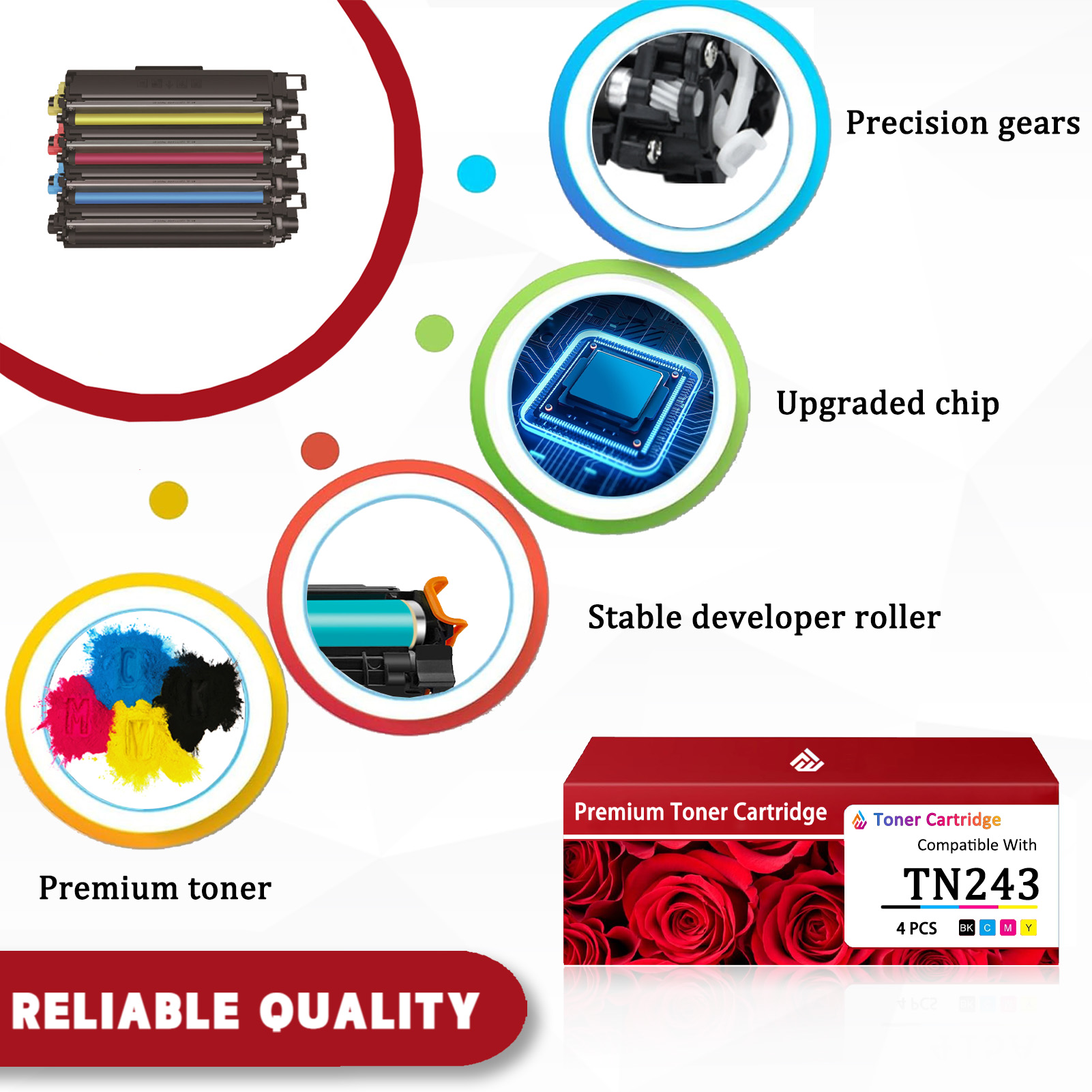 For Brother TN243 Toner Cartridges Work for Brother HL-L3210CW HL-L3230CDW HL-L3270CDW DCP-L3510CDW DCP-L3550CDW MFC-L3710CW MFC-L3730CDN MFC-L3750CDW MFC-L3770CDW Printers