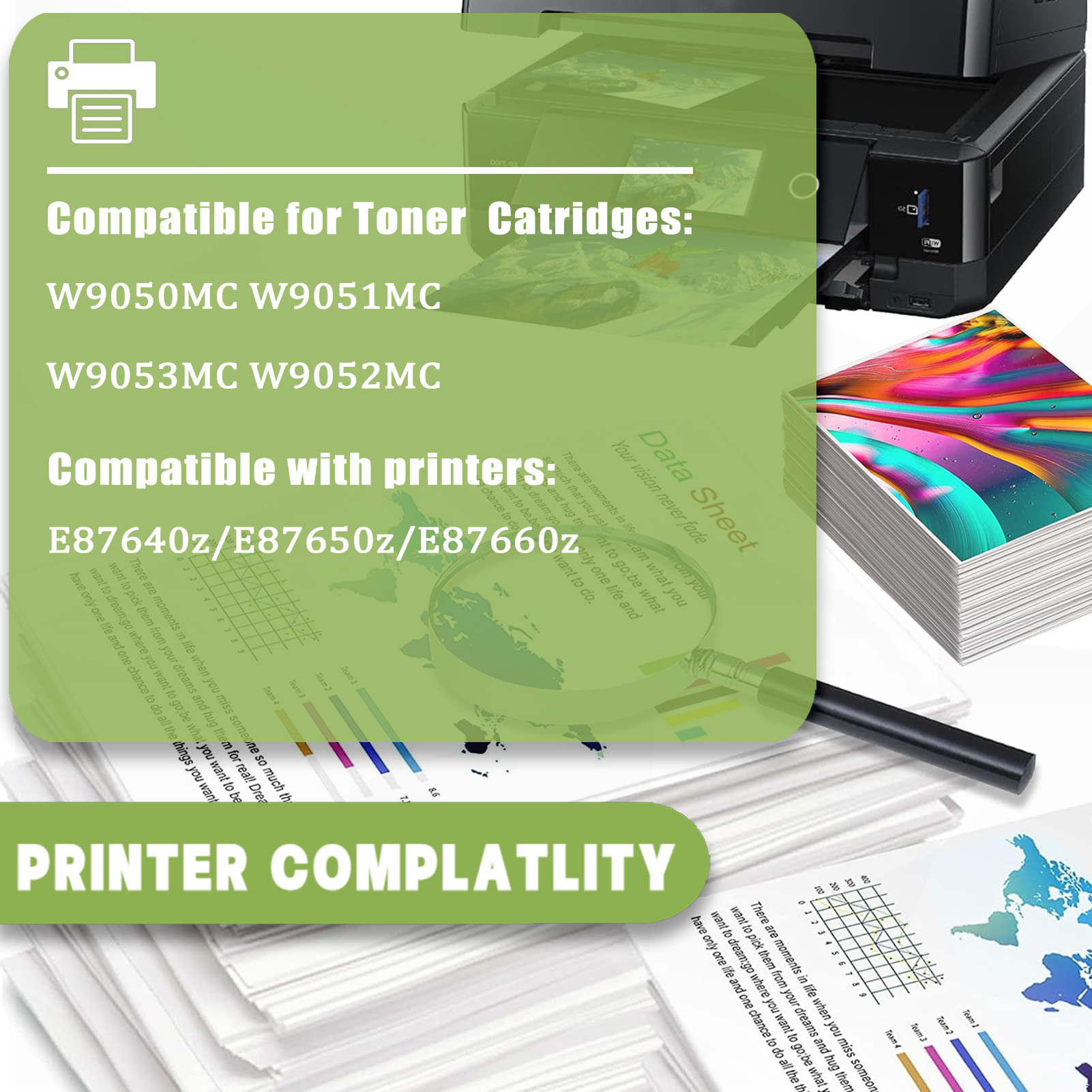 For HP W9050MC W9051MC W9053MC W9052MC Toner Cartridge Work for HP Color LaserJet Managed MFP E87640z E87650z E87660z Printers