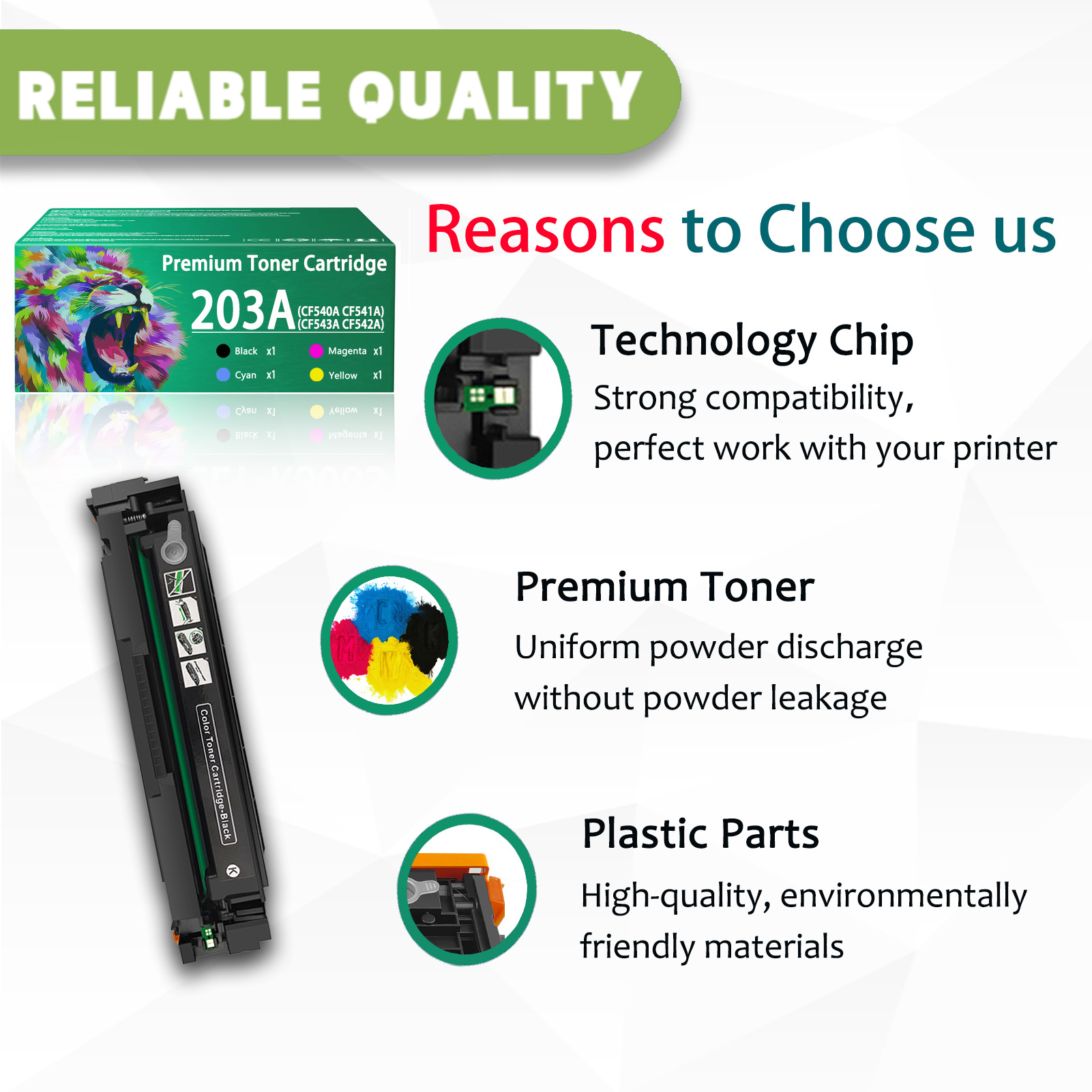 For HP 203A CF540A CF541A CF543A CF542A Toner Cartridge Work for HP LaserJet Pro M254dw M254nw M280nw M281fdw M281fdn Printers