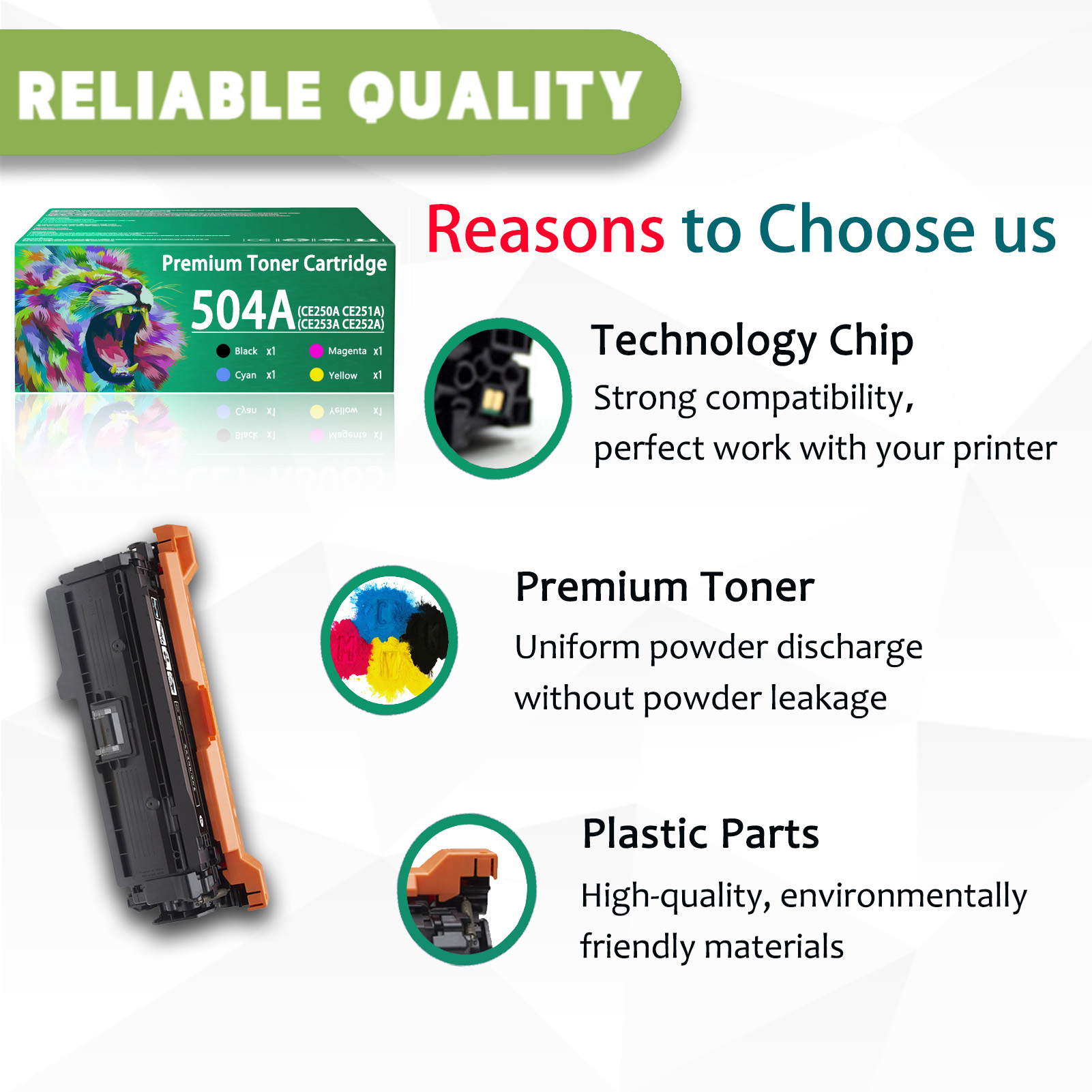 For HP 504A CE250A CE251A CE253A CE252A Toner Cartridge Work for HP Color LaserJet CM3530 CM3530fs CP3525 CP3525dn CP3525n CP3525x CP3530 CM3530ts Printers