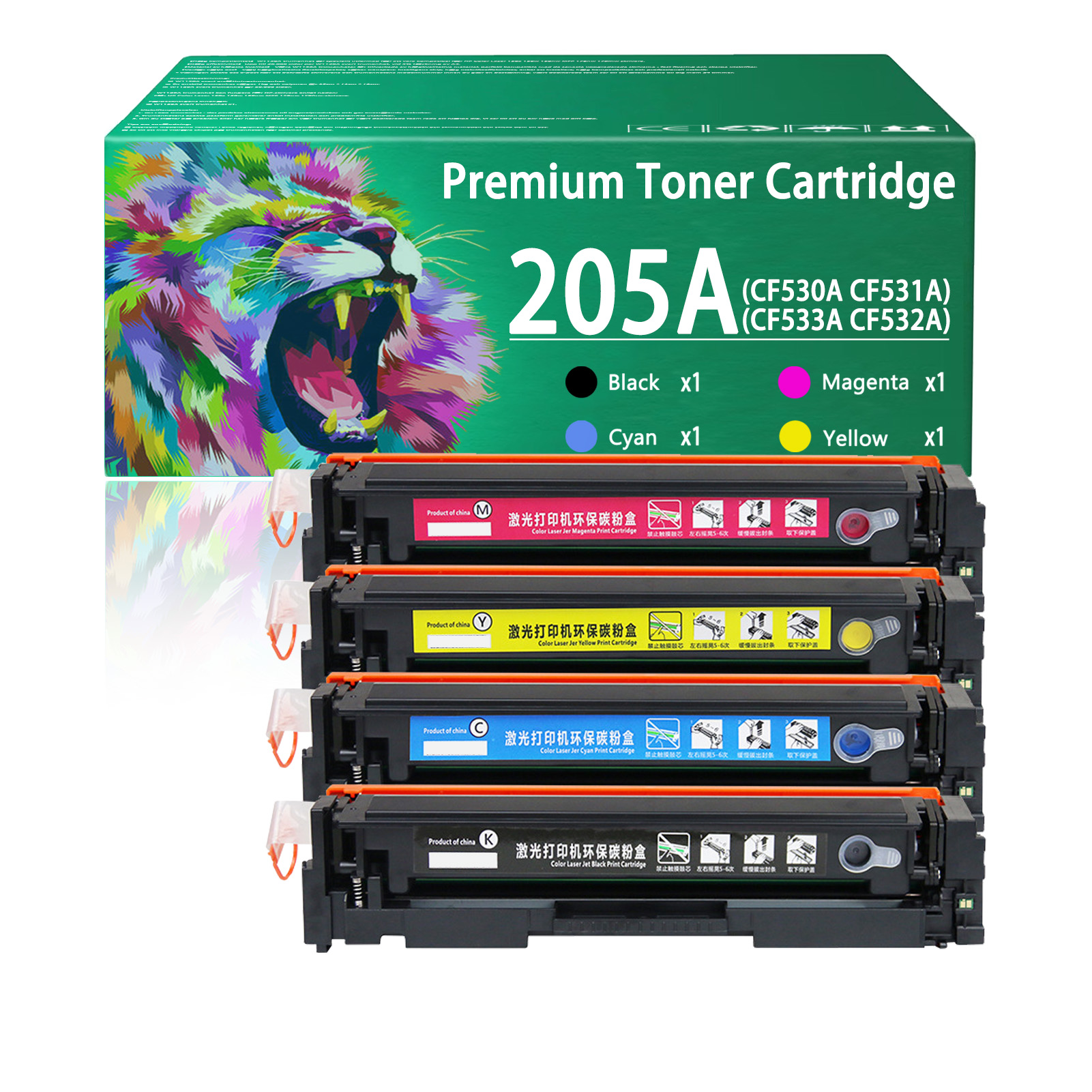 For HP 205A CF530A CF531A CF533A CF532A Toner Cartridge Work for HP Color LaserJet Pro M154a M154nw MFP M180 M180n M180nw M181fw Printers