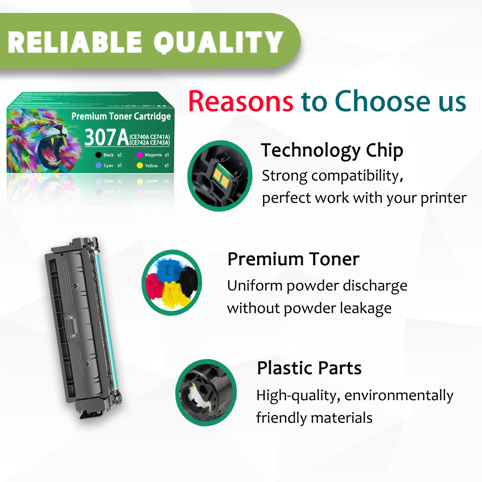 For HP 307A CE740A CE741A CE742A CE743A Toner Cartridge Work for HP Color LaserJet Professional CP5220 CP5225 CP5225n CP5225dn Printers