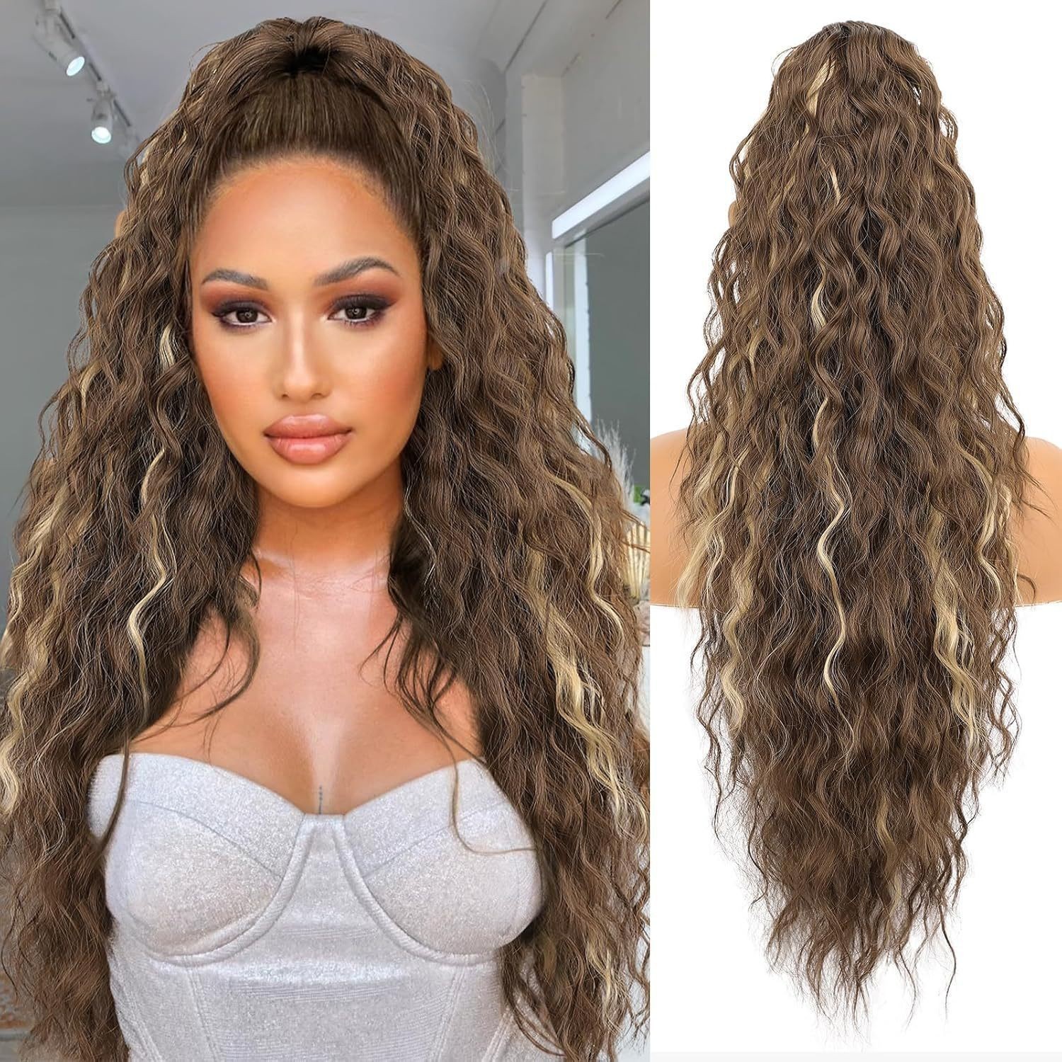 💜Curly Wavy Frizzy Hair Extension with Ponytail