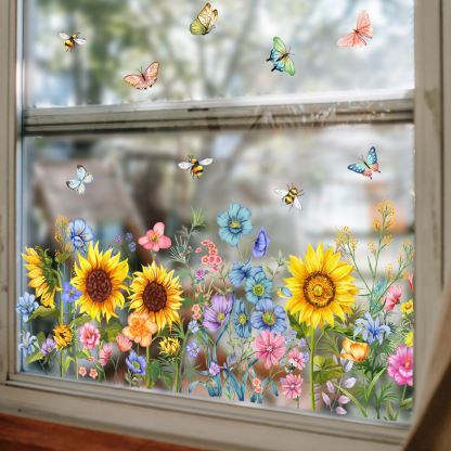 ✨LAST DAY: 50% OFF! - 💐Colorful Floral Bouquet Window Sticker🖼️(Cut to size freely)