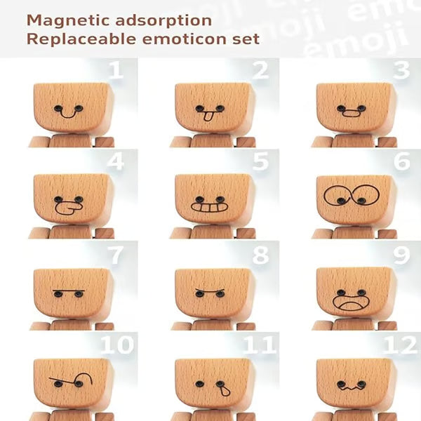 Charming Little Wooden Figure That Sways with 12PCS Magnetic Expressions