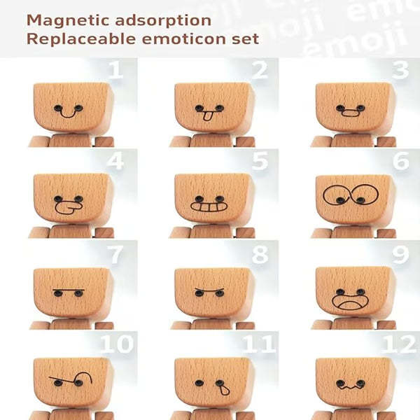 Charming Little Wooden Figure That Sways with 12PCS Magnetic Expressions