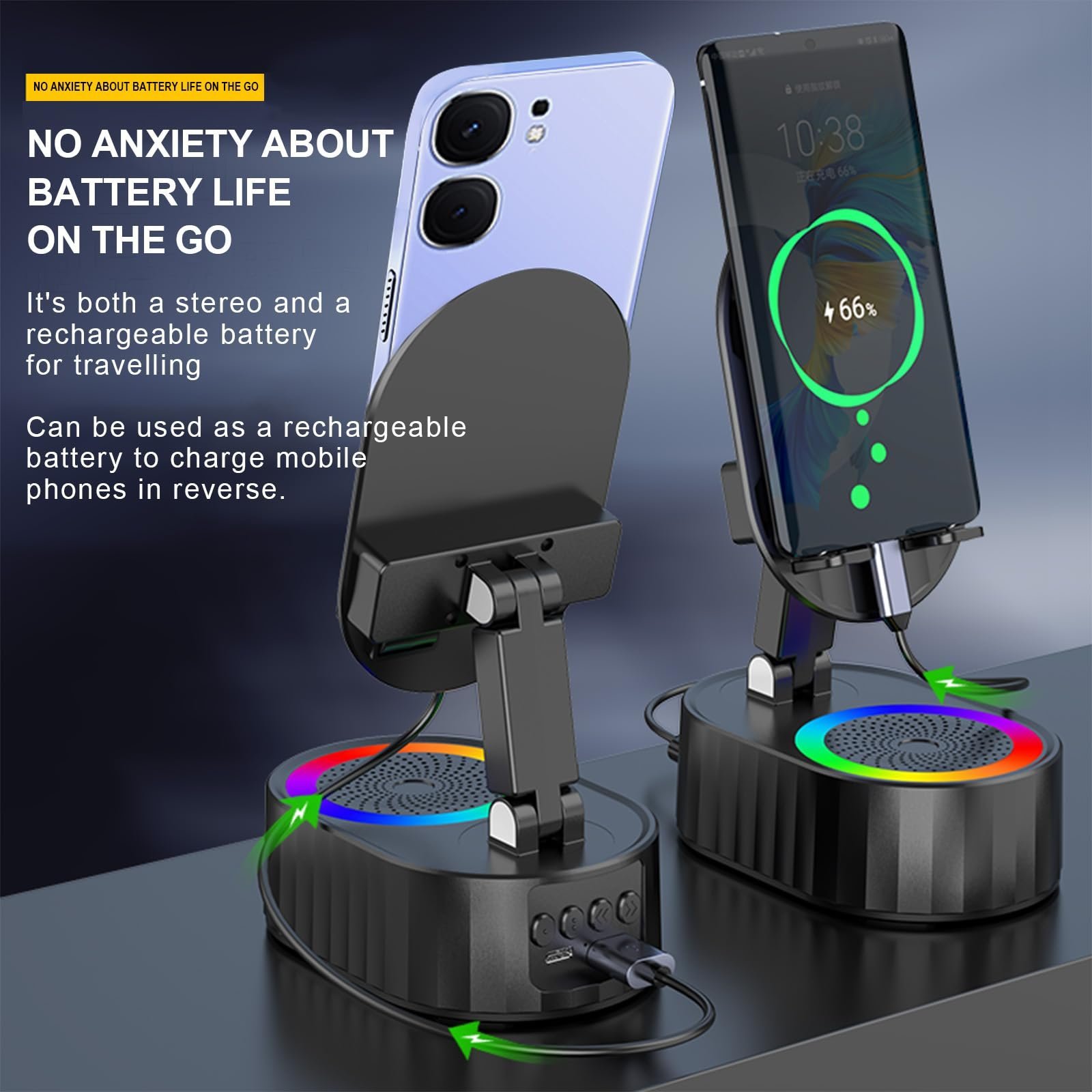 ⚡Flash Sale💥2025 Upgraded Cell Phone Stand with Induction Speaker/Power Bank/Atmosphere Light