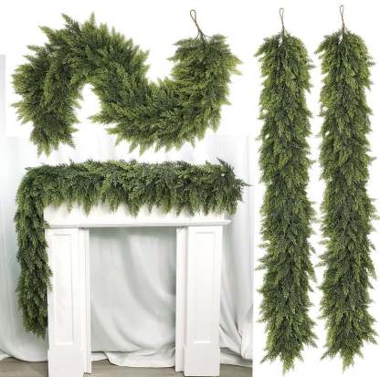 🎄Lush Artificial Cedar Garlands – Real Touch Winter Greenery