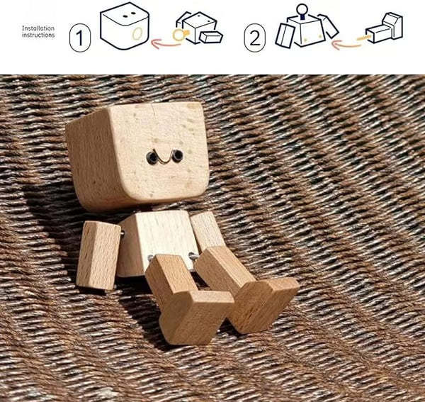 Charming Little Wooden Figure That Sways with 12PCS Magnetic Expressions
