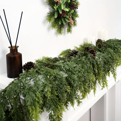 🎄Lush Artificial Cedar Garlands – Real Touch Winter Greenery