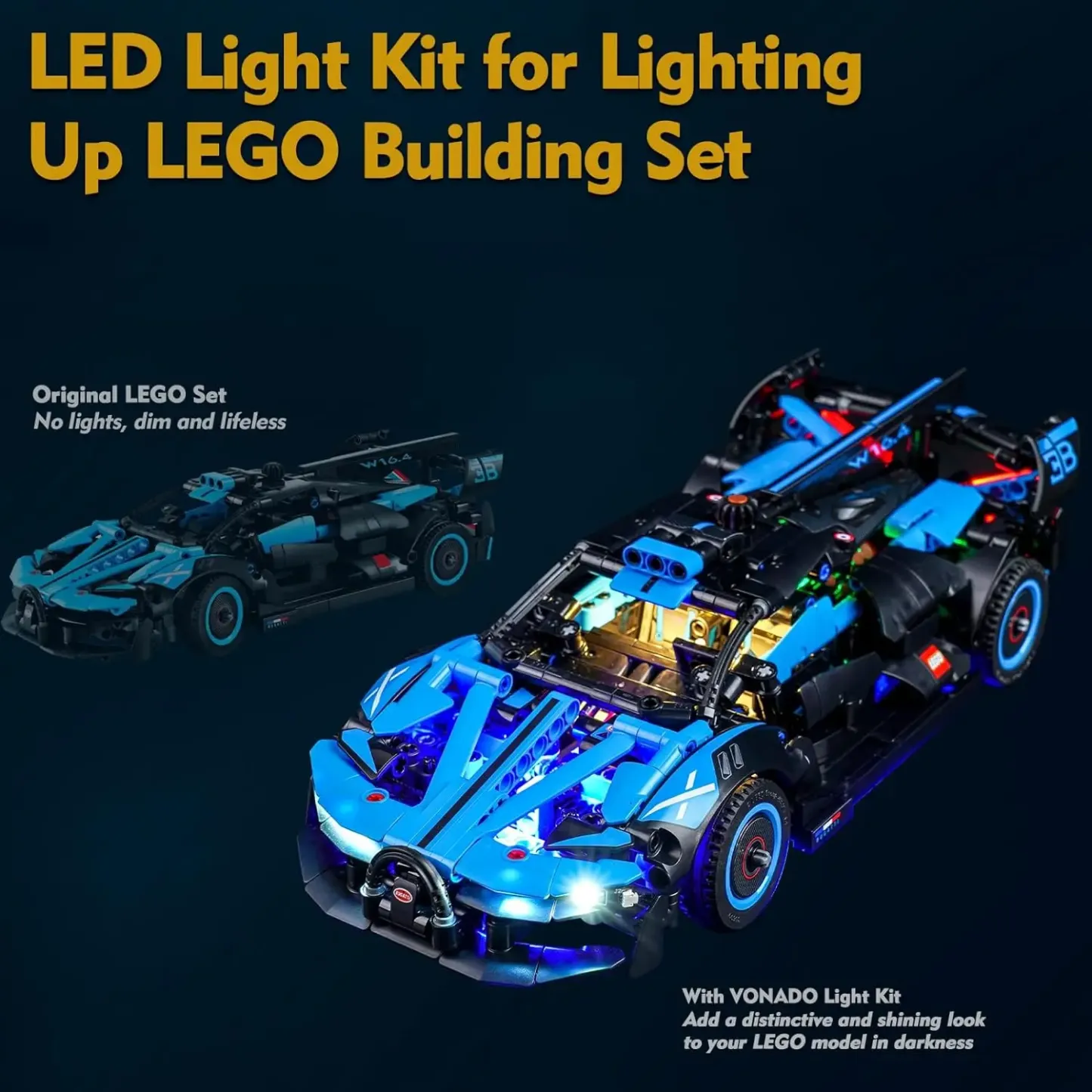 USB Light Kit for Lego 42162 Bugatti Bolide Agile Blue