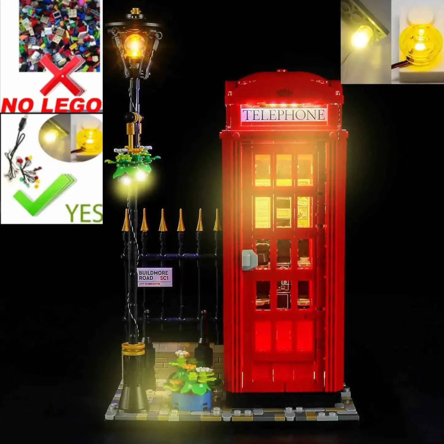 USB Lights Set for Lego 21347 Ideas Red London Telephone Box
