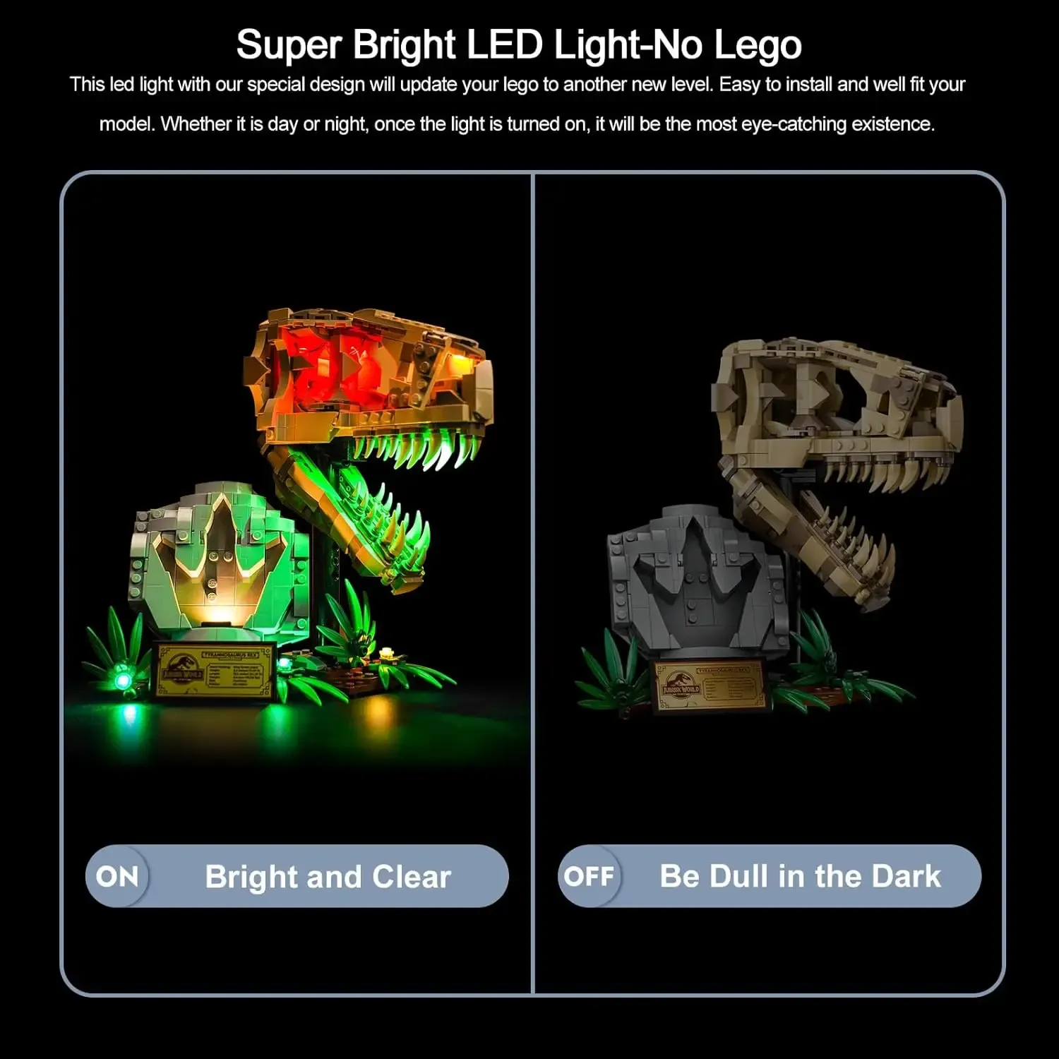 USB Light Kit for  Lego 76964 Jurassic World Dinosaur Fossils: T. rex Skull