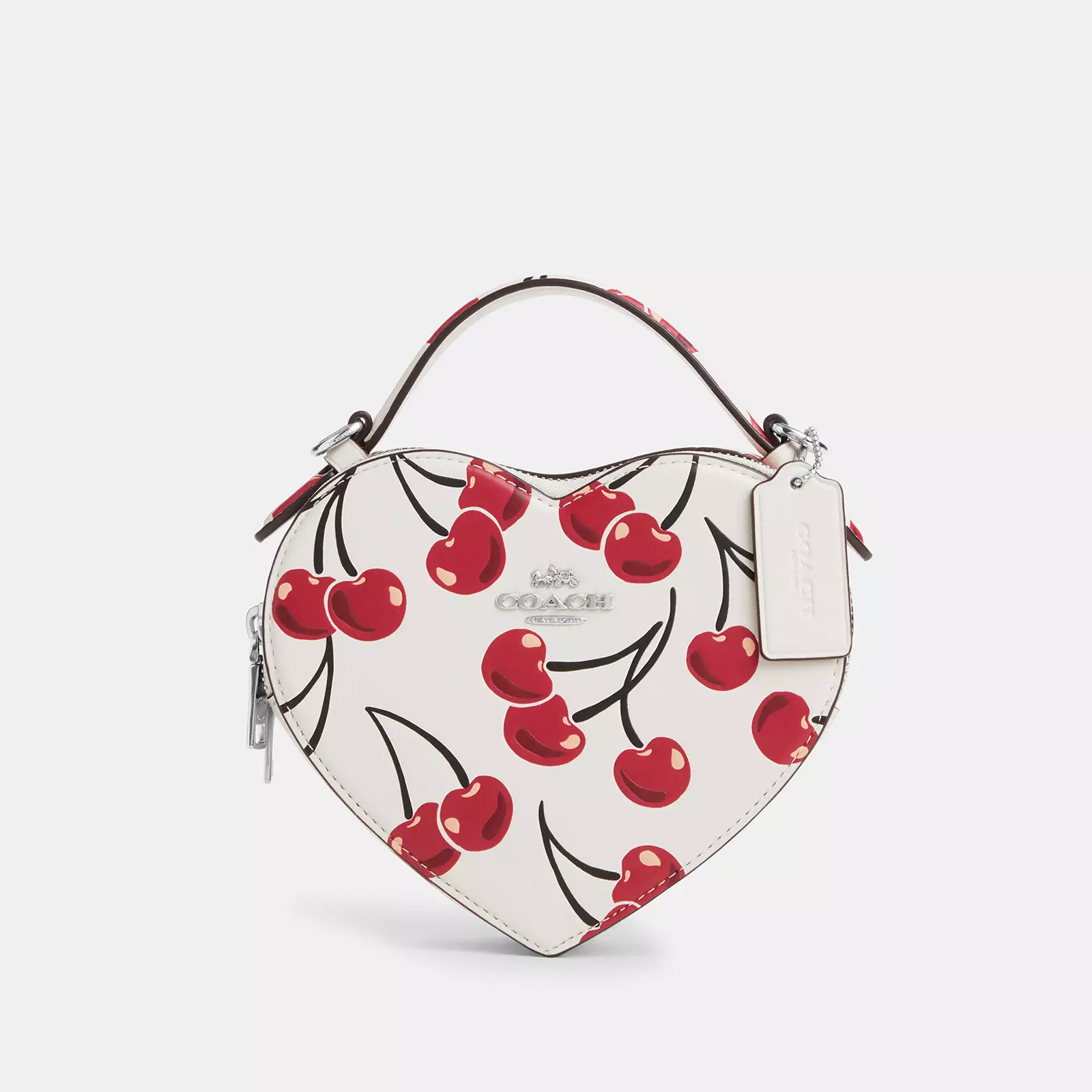 Heart Crossbody Bag In Signature Canvas With Cherry Print