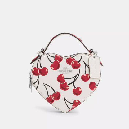 Heart Crossbody Bag In Signature Canvas With Cherry Print