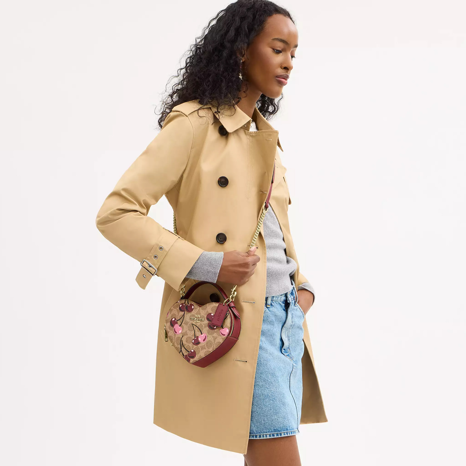 Heart Crossbody Bag In Signature Canvas With Cherry Print