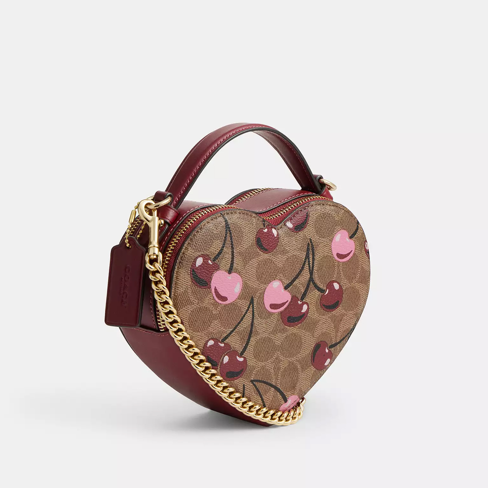 Heart Crossbody Bag In Signature Canvas With Cherry Print