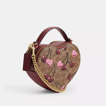 Heart Crossbody Bag In Signature Canvas With Cherry Print