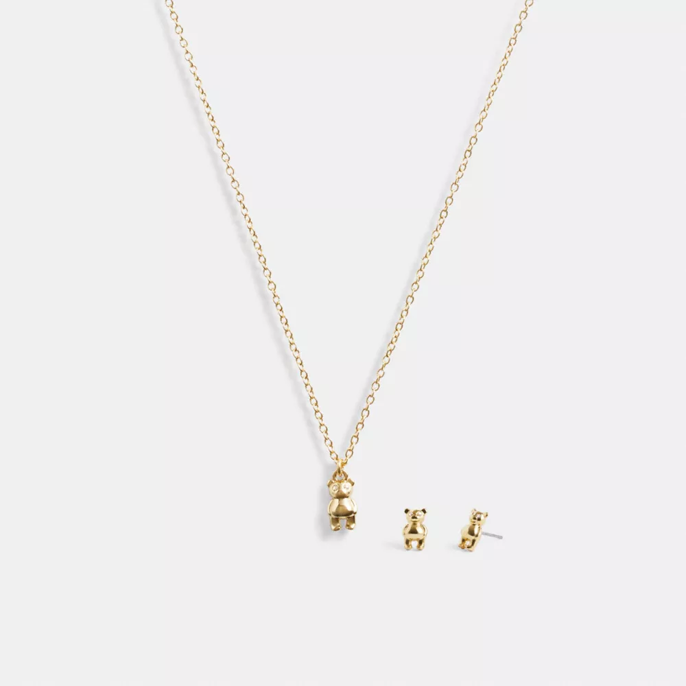 Teddy Bear Earrings And Necklace Set