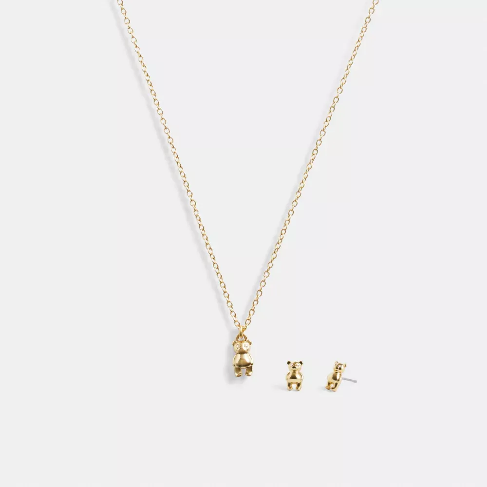 Teddy Bear Earrings And Necklace Set