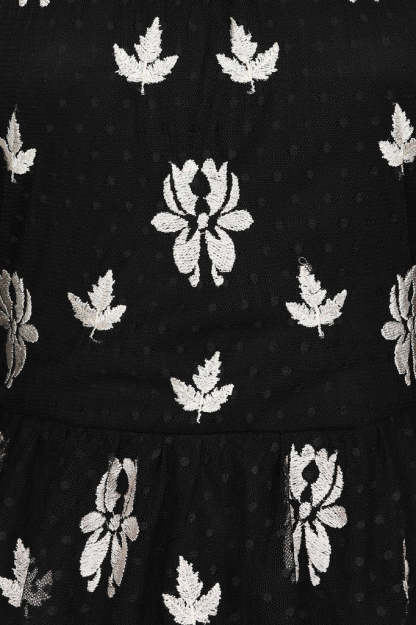 Black Leaf Embroidered Tiered Maxi Dress
