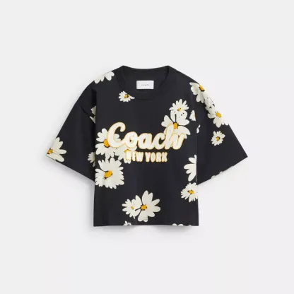 Floral Cropped Signature Script T Shirt In Organic Cotton