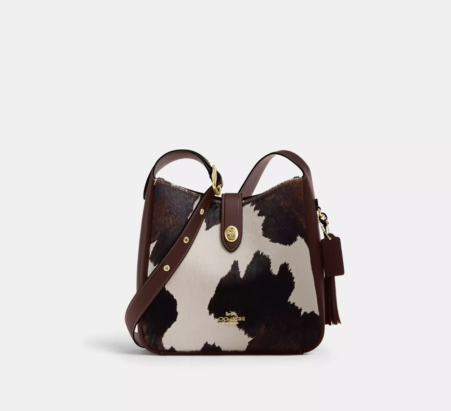  Hadley Convertible Crossbody Bag With Cow Print And Tassel