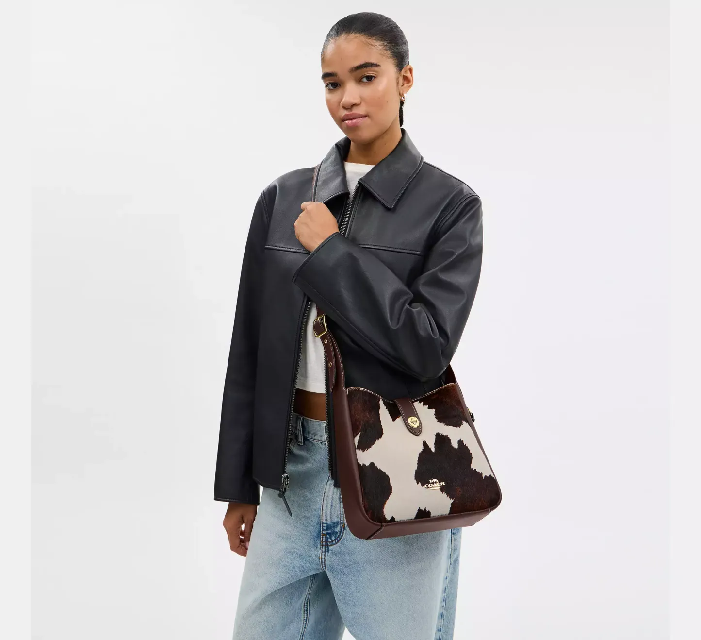  Hadley Convertible Crossbody Bag With Cow Print And Tassel